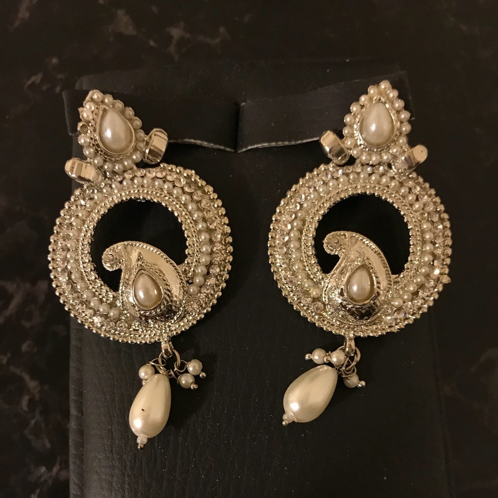 Indian silver earrings pearls silver stones new